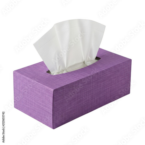 Purple tissue box with white tissues on top