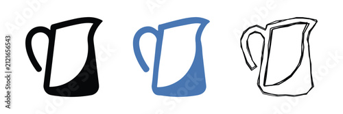 A set of three distinct pitcher illustrations, showcasing solid black, blue, and hand-drawn sketch variations for versatile design use