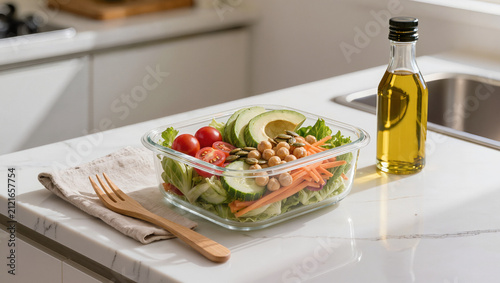 Healthy Meal Prep Salad in Reusable Glass Food Storage Container