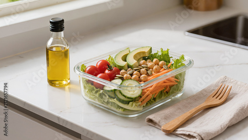 Healthy Meal Prep Salad in Reusable Glass Food Storage Container