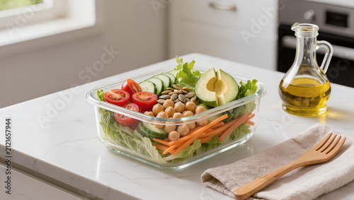 Healthy Meal Prep Salad in Reusable Glass Food Storage Container