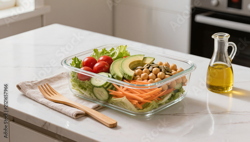 Healthy Meal Prep Salad in Reusable Glass Food Storage Container