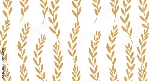 Foto Seamless pattern featuring repetitive design of stylized golden wheat or grain stalks arranged vertically on a white background