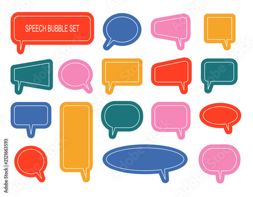 speech bubble text box set. Message shape speech bubble colorful doodle  vector illustration. For message, banner, template, sticker, logo, marketing,comic, cartoon,web, online,ad
