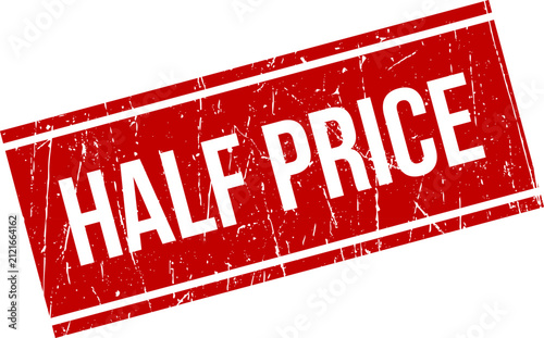 HALF PRICE rubber stamp design. Red grunge ink label badge.