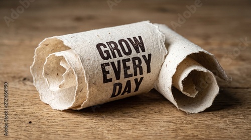 Foto Crushed paper tube with grow every day text