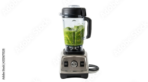 Photography Modern stainless steel kitchen blender processing fresh vibrant green vegetable