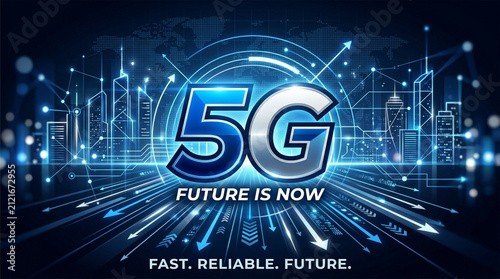 A minimalist 5G advertising banner emphasizing speed and the future