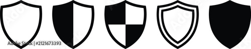 Modern Security Shield Icon Collection, Solid Outline and Abstract Protection Badge Vector Set Isolated on Transparent Background
