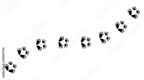 Frog footprints trail vector icon with multiple webbed tracks following one after another. Simple flat black silhouette on transparent background. Amphibian walking path for wildlife and nature projec