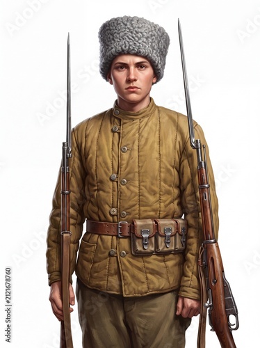 Soviet soldier stands resolute in 1917, embodying the spirit of revolution and change during the Russian Revolution