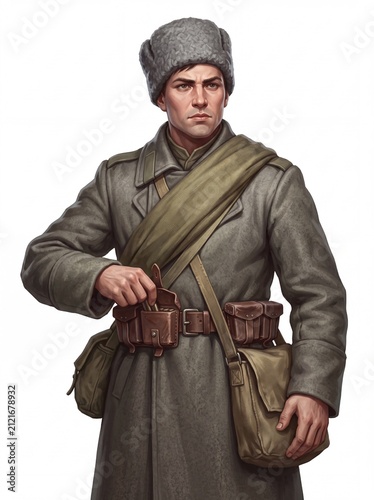 Naklejka Brave soldier stands proud in Soviet Russia during the 1917 revolution era
