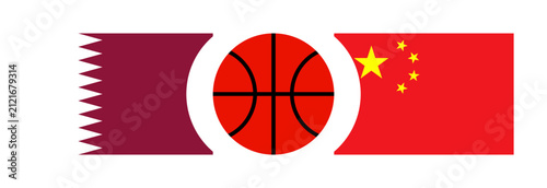 Qatar vs China national flags basketball competition banner background