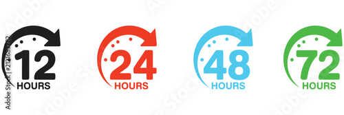 Time Interval Countdown Vector Collection With 12 Hour, 24 Hour, 48 Hour And 72 Hour Timer Icons For Web And App Design.