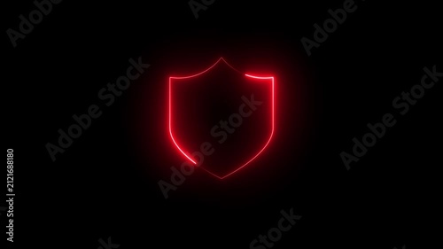 Neon red shield animation cyber security symbol on black background, Privacy and protection