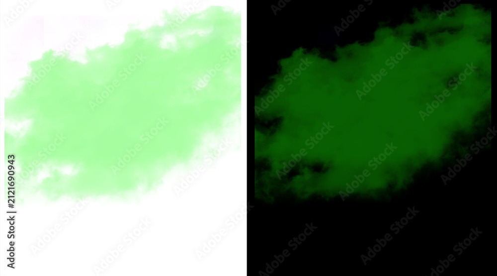 Fototapeta premium Green smoke texture on white and black background, ethereal lime vapor cloud, abstract toxic gas mist effect for graphic design overlays