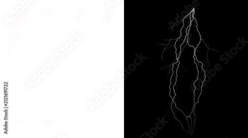Photography Electric lightning bolt strike on black background, powerful white thunderbolt f