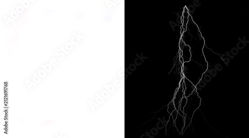 Quadro su tela Dramatic lightning bolt strike on black background, powerful electric discharge