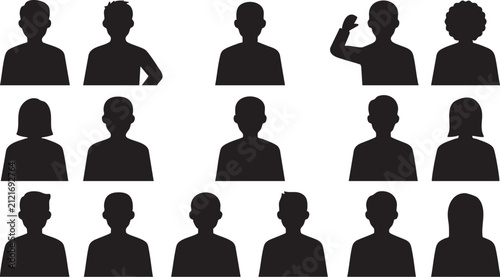 Diverse human silhouettes in a grid against a white background representing anonymity and user profiles