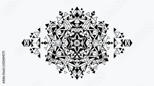 Fotografía Geometric Abstract Snowflake Pattern, Symmetric Black and White Mandala Design,