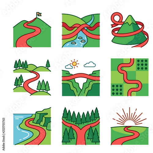 Collection of Scenic Pathways and Journey Illustrations.