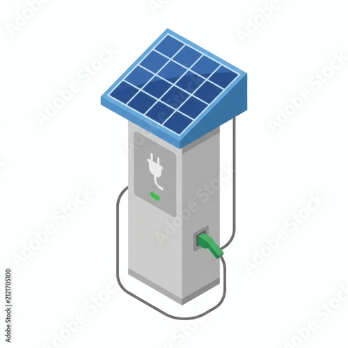 Solar powered electric vehicle charging station in isometric view