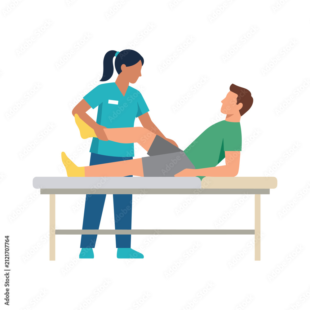 Fototapeta premium Physiotherapist assisting patient with leg exercises on medical table