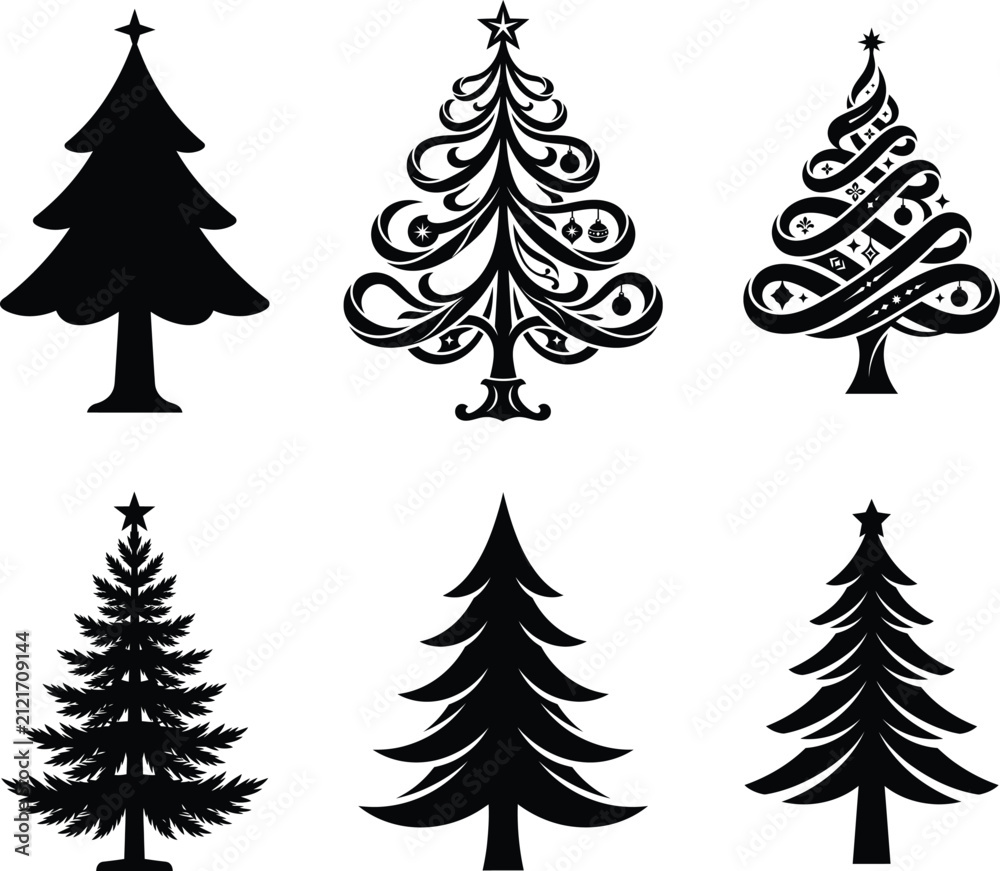 Obraz premium Premium Evergreen Christmas Tree Silhouette Vector Bundle