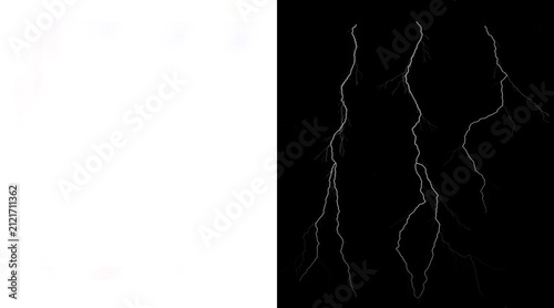 Fotografía Dramatic lightning bolts on black background, electric storm discharge overlay,