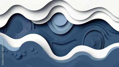 A serene depiction of blue waves and soft white layers depicts harmony