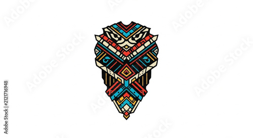 Abstract Tribal Geometric Pattern with Sharp Edges in Red, Blue, Yellow, and Black