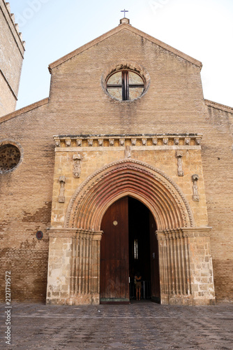Portal of The Santa Marina Church in the historic center of Seville city, Spain