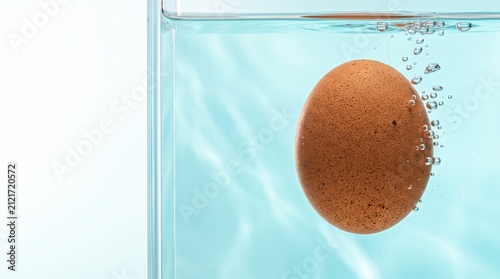 Fresh egg suspended midway in saltwater density experiment