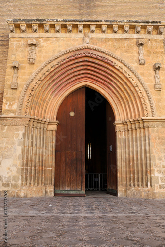 Portal of The Santa Marina Church in the historic center of Seville city, Spain