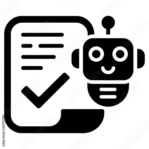 Robot assistant document vector icon showing automated reporting and artificial intelligence task