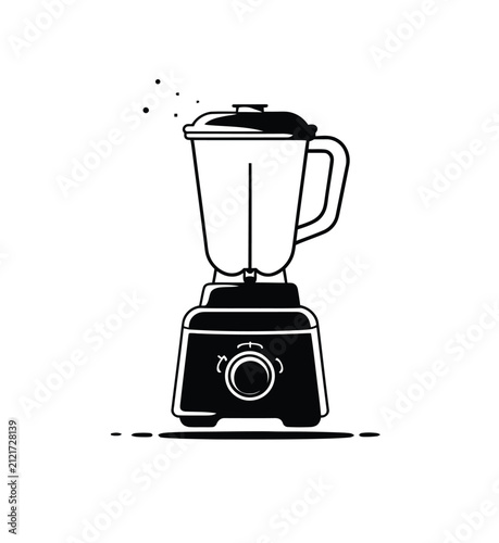Black and White Electric Kitchen Blender Appliance Vector Illustration with White Background.