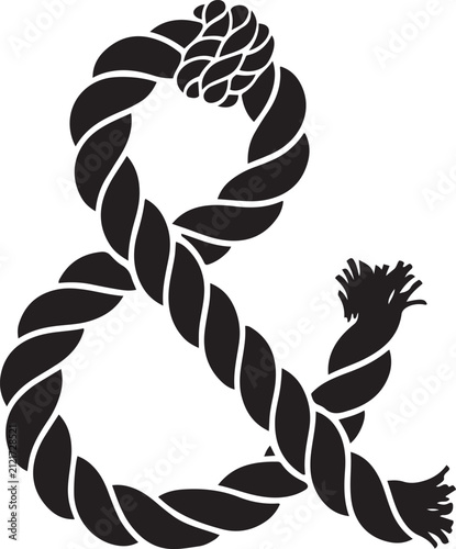 Rope Ampersand Icon Vector, Nautical Typography Symbol Illustration. Black icon silhouette vector