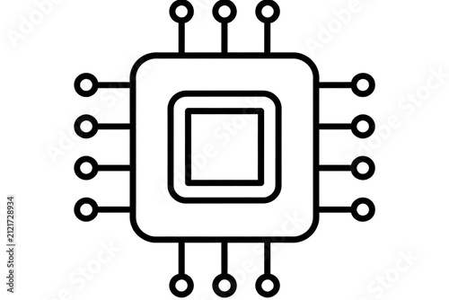 Microchip Icon in Flat Black Line Art Style