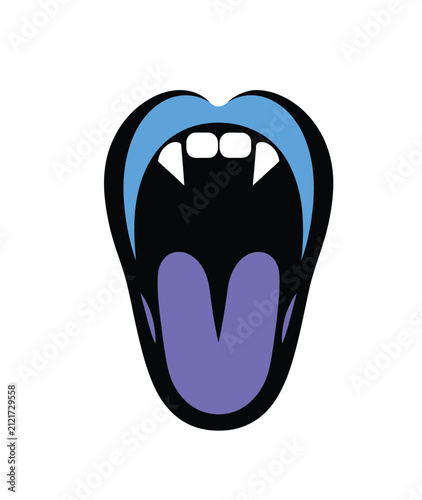 Vampire Mouth with Fangs and Open Lips Vector Icon with White Background.