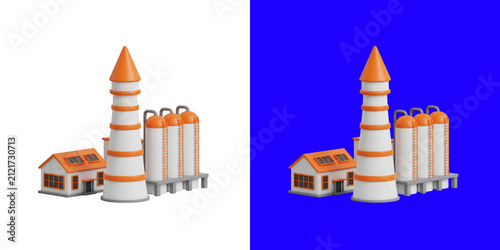 3D Factory Building With Industrial Silos And Tall Chimney transparent png