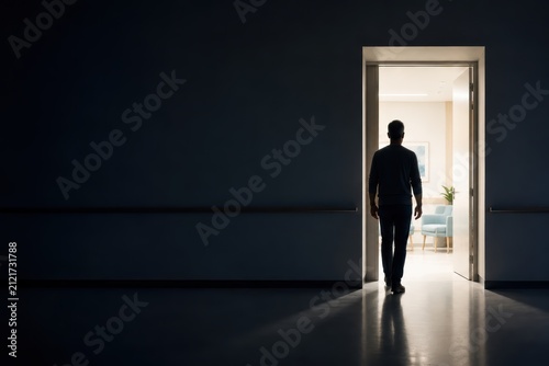Man Approaching an Illuminated Clinic Doorway