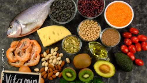 Foods that contain vitamin E. Selective focus.