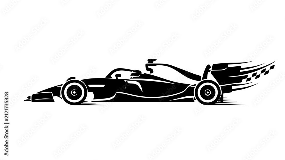 Fototapeta premium Formula 1 Racing Car Silhouette Vector – High Speed F1 Race Car Side View, Clean Minimal Motorsport Illustration Isolated on White Background