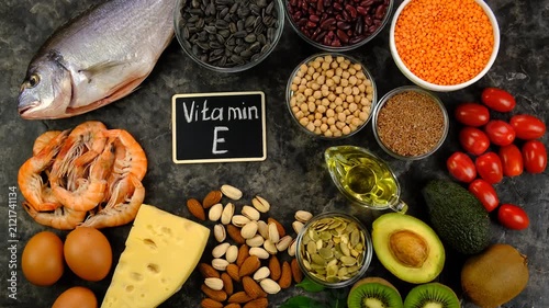 Foods that contain vitamin E. Selective focus.