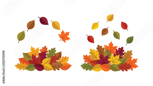 Bild auf Leinwand Autumn leaves falling, vibrant fall foliage piles, colorful seasonal leaf collec