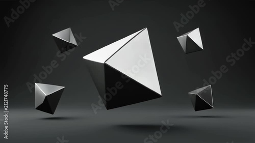 Floating metallic pyramids rotating gently background animation