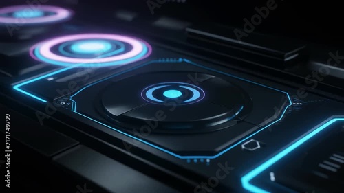 Holographic interface buttons appearing and fading with smooth transitions animation