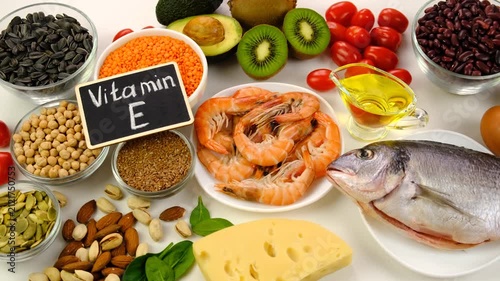 Foods that contain vitamin E. Selective focus.