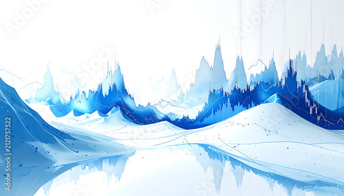 Abstract Blue Iceberg Landscape with Reflective Water Surface.