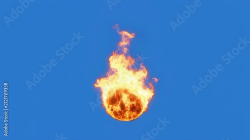 Fiery Orb Ascending Against Blue Sky with Subtle Camera Rise for VFX Elements